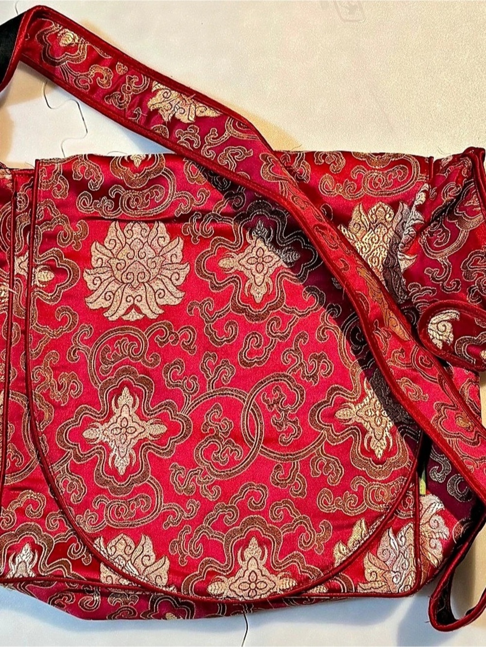 Red Floral satin diaper Bag